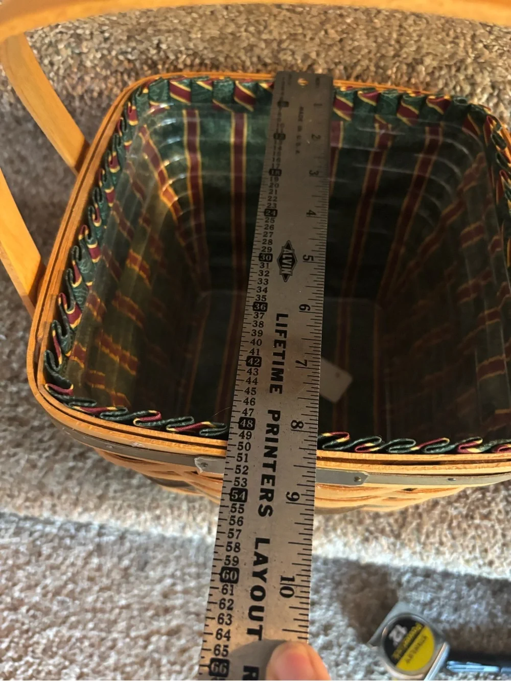 Longaberger Honey Brown Basket with Red & Green Plaid Liner